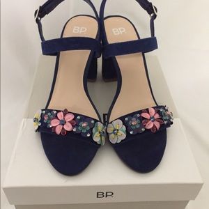 Blue Floral Suede Sandals